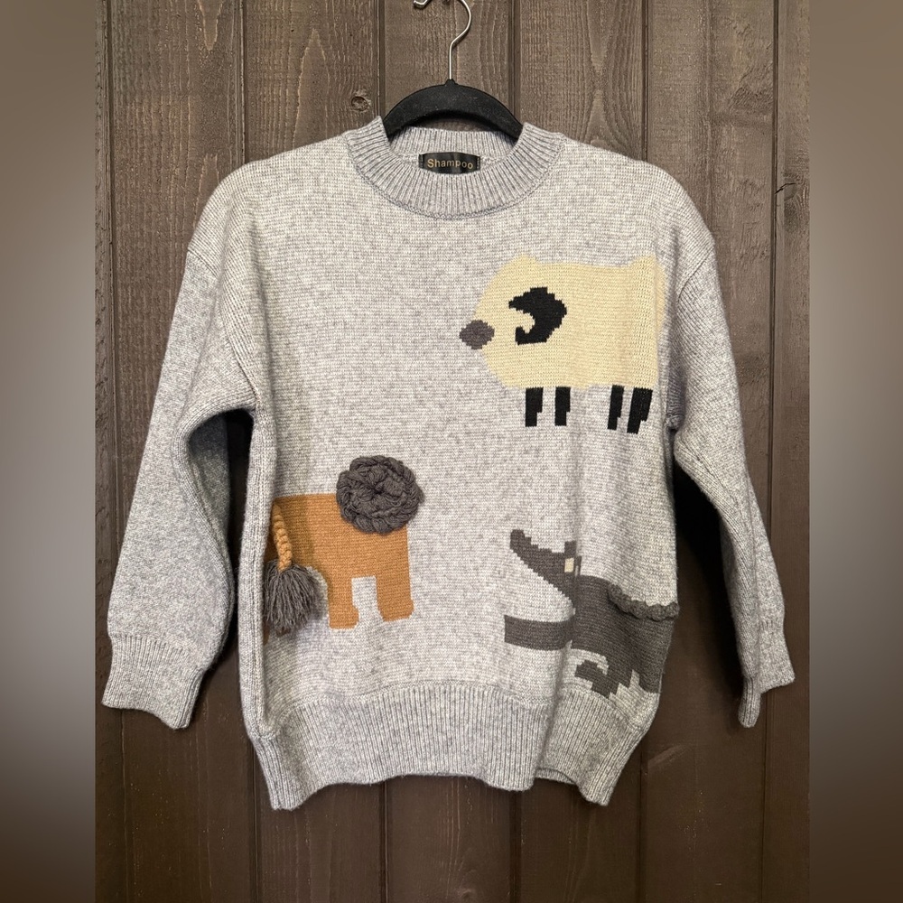Shampoo Women Sweater Wool Cashmere Blend Soft S/M NWOT Gray Lamb Lion Alligator